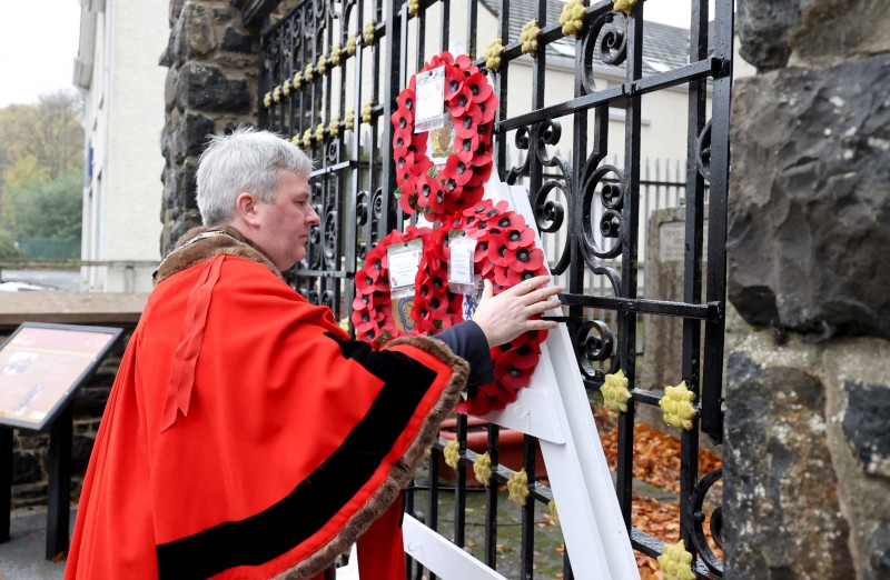 The Mayor of Causeway Coast and Glens Borough Council lays a wreath on behalf of the citizens of the Borough at Garvagh War Memorial on Remembrance Sunday