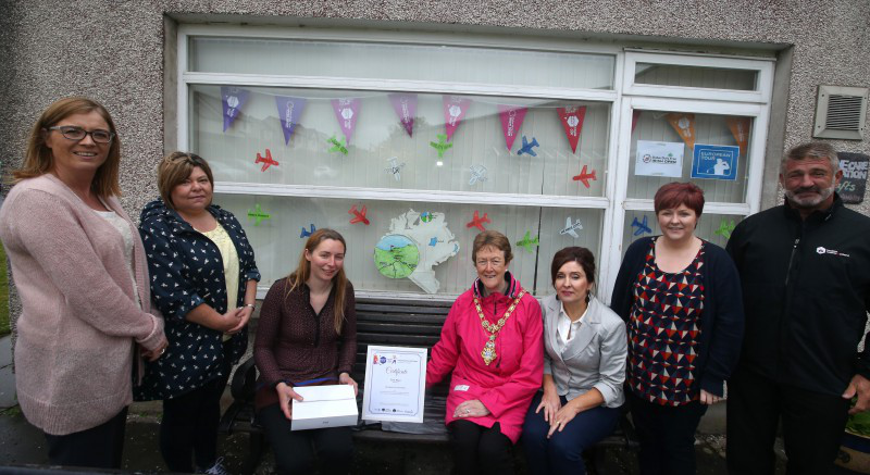 Annette Deighan from Causeway Chamber of Commerce, Anne Marie Convery, Stephanie Hilditch, the Mayor of Causeway Coast and Glens Borough Council Councillor Joan Baird OBE, Margaret O'Connor, Corrina Martin and Eddie Rowan from Tourism NI pictured at Glenshane Care Association in Dungiven, winners of the Dubai Duty Free Irish Open window dressing competition.