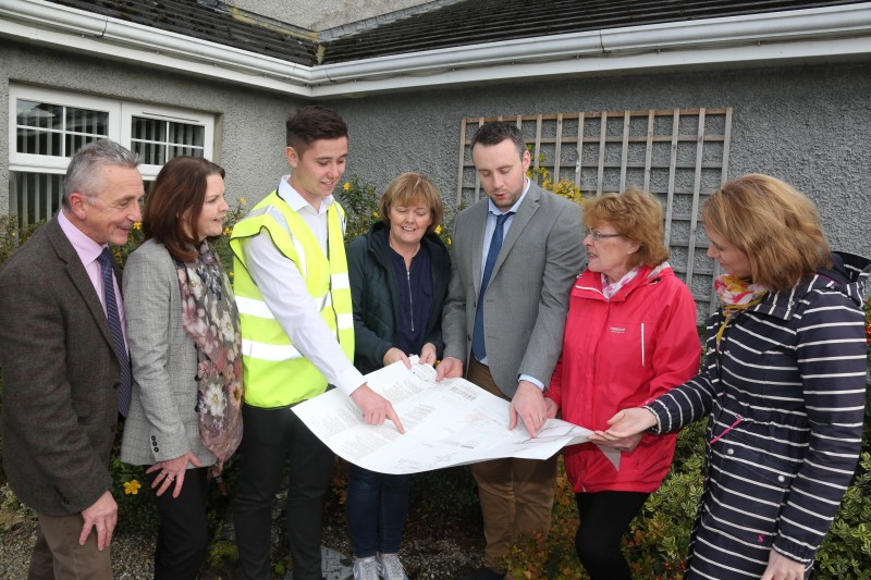 Pictured at Gortnaghey Community Centre, from left to right, Councillor William McCandless, Chair of the Peace IV Partnership Board; Gabrielle Quinn, Peace IV Project Officer; Kurt Wilson AMS Ltd; Eithne Burke, Centre Coordinator, Wayne Hall, Causeway Coast and Glens Borough Council’s Capital Projects Officer, Carmel Hogan, Chair of Gortnaghey Community Centre and Sarah-Jane Goldring, Peace IV Coordinator.