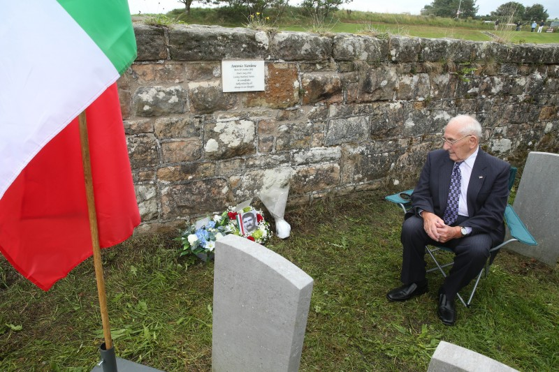 A moment of reflection for Ernest Nardone at his father’s final resting place at Bonamargy Friary outside Ballycastle.