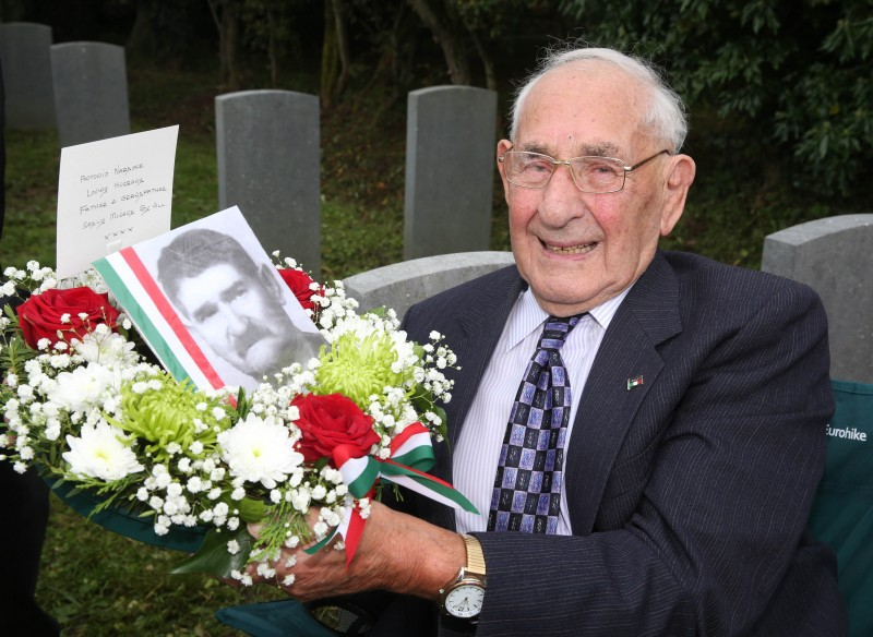 Ernest Nardone pictured at his father’s graveside at Bonamargy Friary.