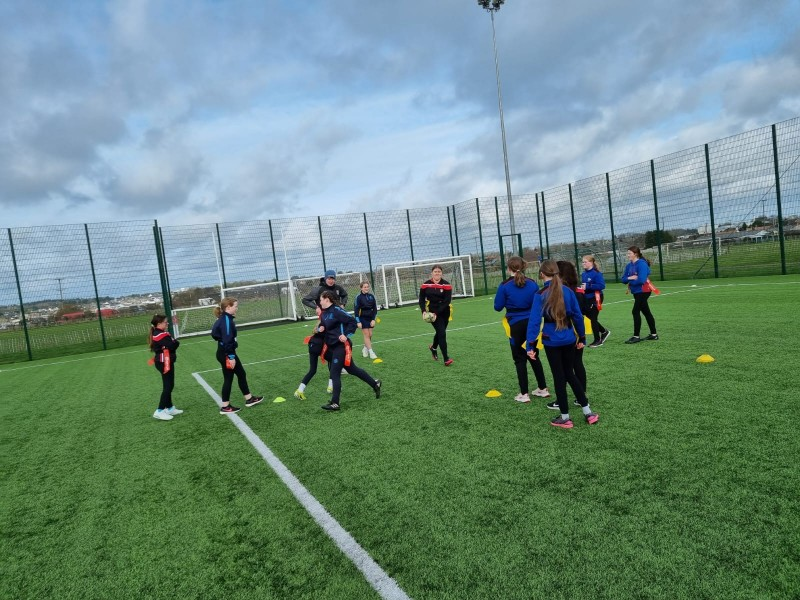 Pupils from Dalriada School, Our Lady of Lourdes and Ballymoney High School taking part in the Different Ball Same Goal project