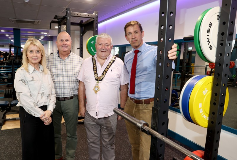 Pictured in the refurbished fitness suite at Coleraine Leisure Centre are Wendy McCullough (Causeway Coast and Glens Borough Council Head of Sport and Wellbeing), Robert Buckley (Director of Operations for Pulse Fitness), the Mayor of Causeway Coast and Glens Borough Council, Councillor Ivor Wallace, and Richard Baker (Causeway Coast and Glens Borough Council, Director of Leisure and Development).