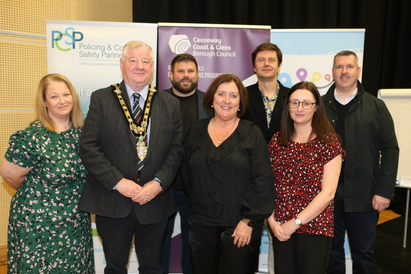 Mayor of Causeway Coast and Glens, Councillor Steven Callaghan with Council staff & representatives from the Hate Crime Advocacy Service