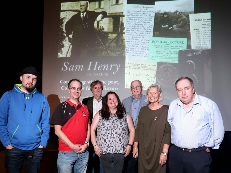 Members of Flowerfield and Ballymoney writers’ groups who took part in the poetry and prose evening inspired by Sam Henry in Flowerfield Arts Centre - Carlo McNicholl, David Atkinson, Robin Holmes, Julie Agnew, Brendan Magee, Antoinette Bradley and Martin Harrigan.
