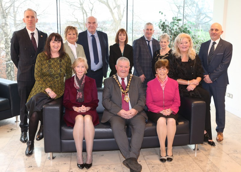 Guests who attended the reception in Cloonavin for recipients included in this year’s New Year’s Honours List pictured with the Mayor of Causeway Coast and Glens Borough Council, Councillor Ivor Wallace.