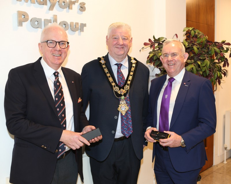 Pictured alongside the Mayor of Causeway Coast and Glens Borough Council, Councillor Steven Callaghan are Marl Little MBE (awarded 2020) and Dr Paul Little who received a CBE in the King’s New Year Honours list 2023.