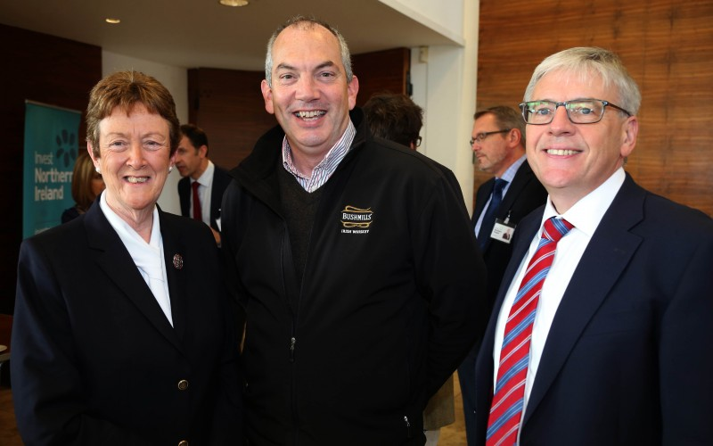 The Mayor of Causeway Coast and Glens Borough Council, Councillor Joan Baird OBE, pictured with Colum Egan from Bushmills Distillery and Mark Sweeney from Invest NI at the Networking Lunch.