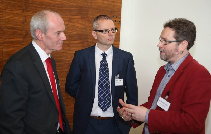 Vincent Lusby from Invest NI speaks with Dr Le Roy Downey from Ulster University and Fergal Tuffy from NWRC at the Networking Lunch.