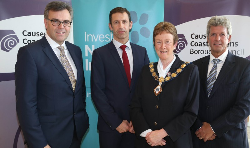 The Mayor of Causeway Coast and Glens Borough Council, Councillor Joan Baird OBE, pictured with Invest NI Chief Executive Alastair Hamilton, Causeway Coast and Glens Borough Council's Director of Leisure and Development Richard Baker and Invest NI Chairman Mark Ennis.