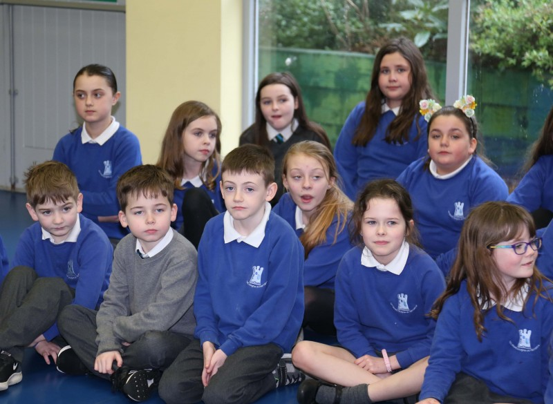 Pupils from Gaelscoil an Chaistil in Ballycastle pictured during a recent visit from the Mayor of Causeway Coast and Glens Borough Council Councillor Brenda Chivers.