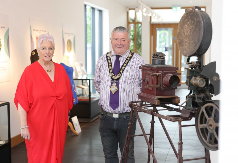 Museums Officer Joanne Honeyford and the Mayor of Causeway Coast and Glens Borough Council Councillor Ivor Wallace pictured at the 100 Objects for 100 Years exhibition which is now open at Roe Valley Arts and Cultural Centre.
