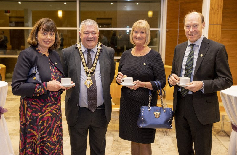 Mrs Miranda Gordon, Vice Lord Lieutenant for County Antrim, the Mayor of Causeway Coast and Glens Borough Council, Councillor Ivor Wallace, Jackie Stewart, Deputy Lieutenant for County Antrim, and  Edward Montgomery, Deputy Lieutenant for County Antrim.