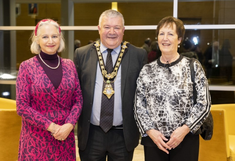 Sue McCorkell, the Mayor of Causeway Coast and Glens Borough Council, Councillor Ivor Wallace, and Yvonne Hall, pictured at the event in Cloonavin.
