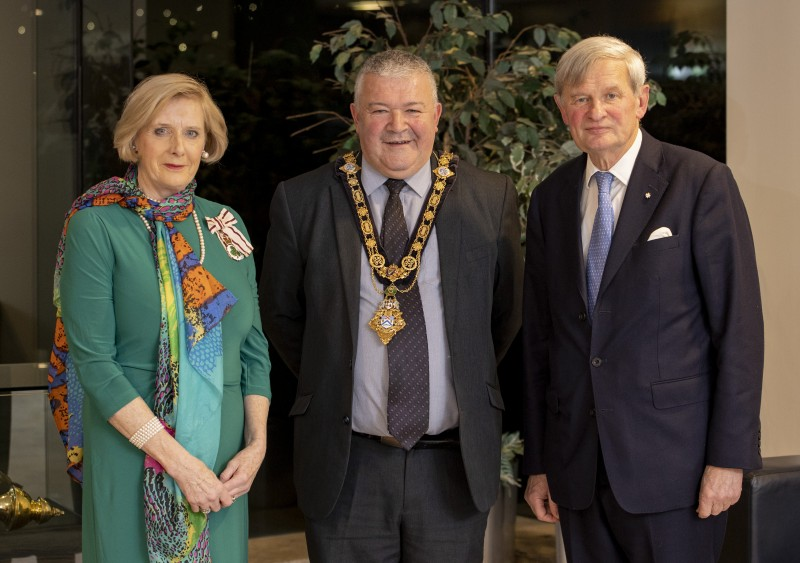 Lord Lieutenant for County Londonderry Alison Millar, the Mayor of Causeway Coast and Glens Borough Council, Councillor Ivor Wallace, and Lord Lieutenant for County Antrim, David McCorkell, pictured at the event in Cloonavin.