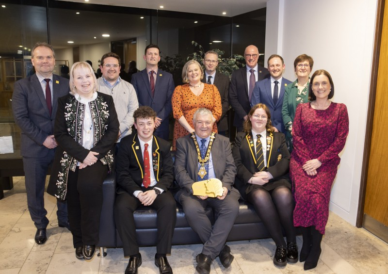 The Mayor of Causeway Coast and Glens Borough Council, Councillor Ivor Wallace, pictured with representatives of Limavady High School’s Leadership team and Alderman Michelle Knight-McQuillan, Councillor Aaron Callan and Councillor James McCorkell at the reception in Cloonavin.
