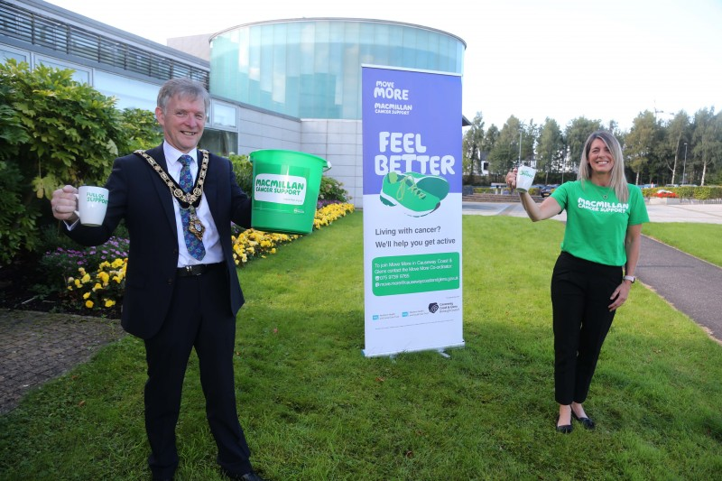 The Mayor of Causeway Coast and Glens Borough Council, Councillor Sean Bateson pictured with Move More Co-ordinator Catherine Bell-Allen at a ‘World’s Biggest Coffee Morning’ to launch the ‘Move More’ project to the area.