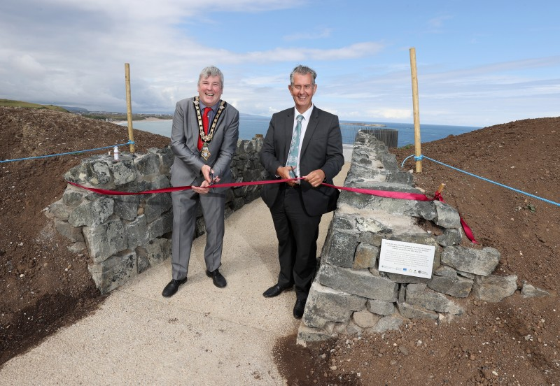 The Mayor of Causeway Coast and Glens Borough Council Councillor Richard Holmes and the Minister for Agriculture, Environment and Rural Affairs Edwin Poots cut the ribbon to mark the completion of a major development project at Magheracross outside Portrush.