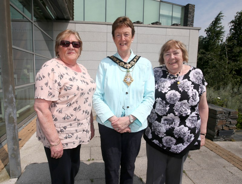 The Mayor of Causeway Coast and Glens Borough Council Councillor Joan Baird OBE pictured with Briege McGarry and Kathleen Gillan from Marie Curie Moyle.