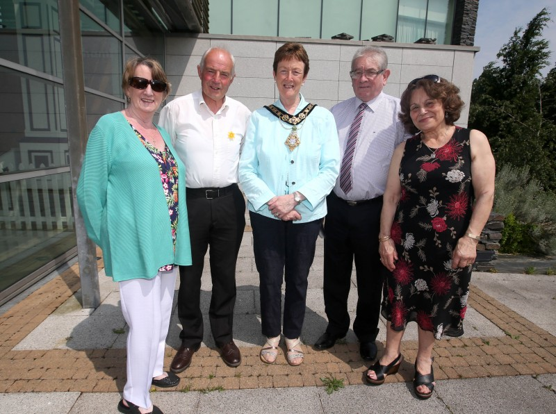 The Mayor of Causeway Coast and Glens Borough Council Councillor Joan Baird OBE pictured with Anne Stratton, Martin Gillan, Sam Carson and Mary Mooney from Marie Curie Moyle.