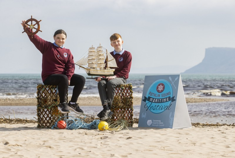 Launching Rathlin Sound Maritime Festival 2023 is Riley Morris and Maia Kinney, Head Boy and Head Girl of Ballycastle Integrated PS