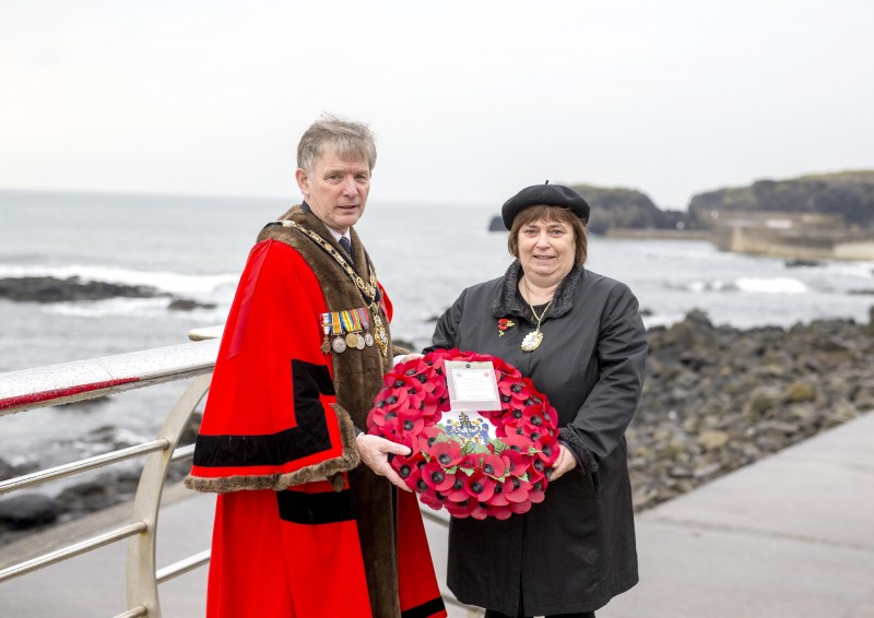 Mayor of Causeway Coast and Glens Borough Council, Alderman Mark Fielding and his wife Phyllis, pictured at the War Memorial in Portstewart on Remembrance Sunday​