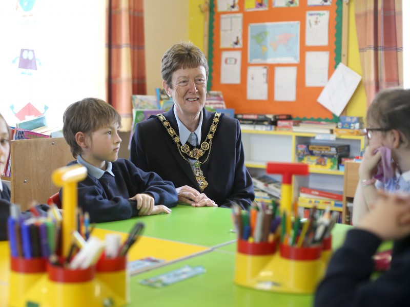 The Mayor of Causeway Coast and Glens Borough Council Councillor Joan Baird OBE pictured during her visit to St Patrick's Primary School in Glenariff.