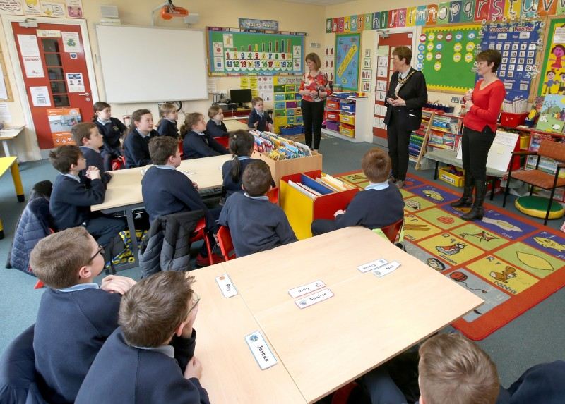 Question and answer time during the Mayor's visit to St Patrick's Primary School in Glenariff.