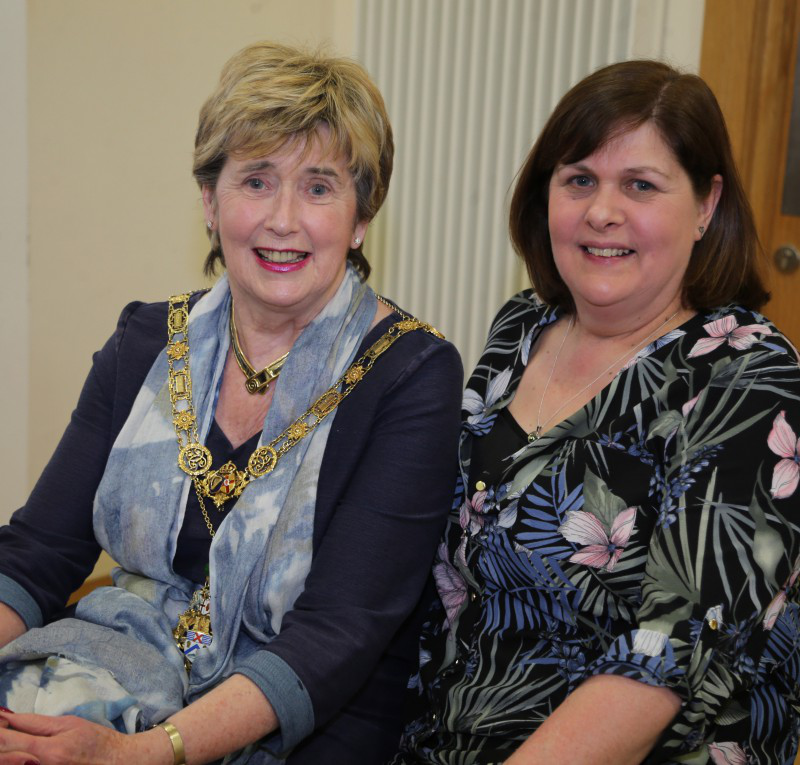 The Mayor of Causeway Coast and Glens Borough Council, Alderman Maura Hickey, pictured with Michael’s mother Cathryn at the reception.