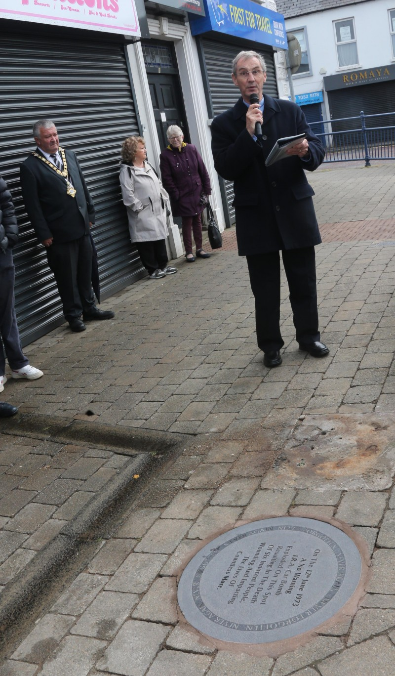 Reverend Donard Collins pictured at the dedication of a new memorial stone which is now in place at Railway Road in Coleraine.
