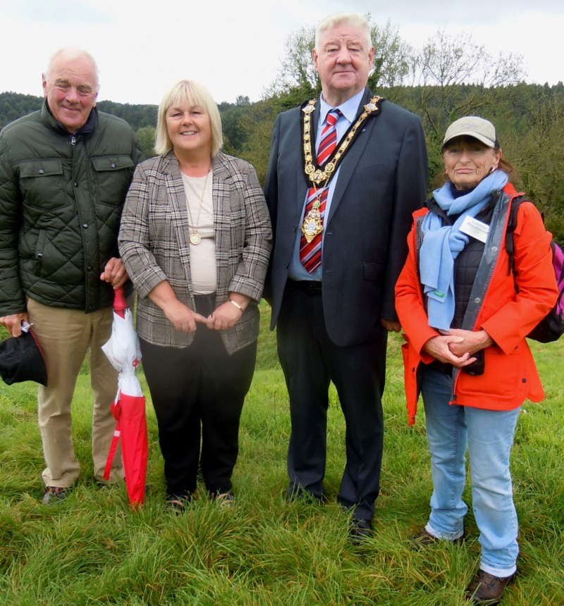 Mayor of the Causeway Coast and Glens, Councillor Steven Callaghan, with Deputy Mayor Councillor Margaret Anne McKillop and Derek Sinnamon and Loretto Blackwood from Mountsandel Heritage and Discovery Group.