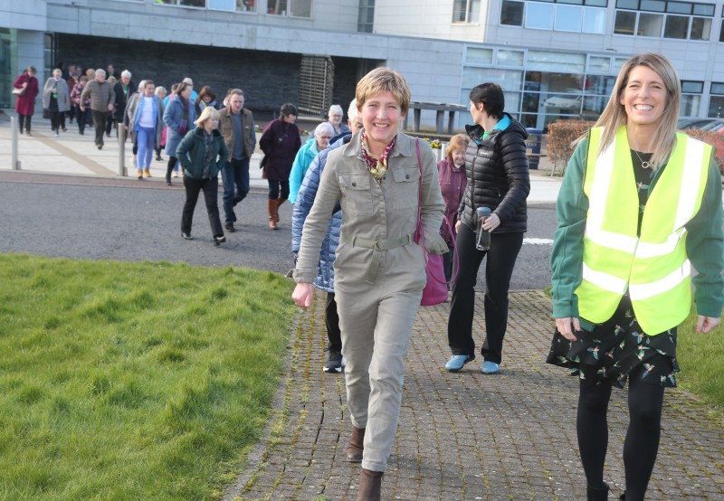 Move More participant Kay Hack and Co-ordinator Catherine Bell-Allen lead guests on a walk during the official launch of the Move More scheme which took place at Causeway Coast and Glens Borough Council’s offices in Coleraine on Wednesday 5th March.