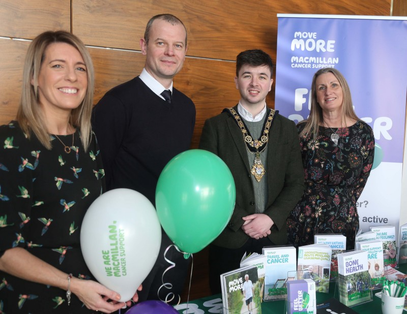 The Mayor of Causeway Coast and Glens Borough Council Councillor Sean Bateson pictured at the official launch of the Macmillan Move More project in Causeway Coast and Glens with Move More Co-ordinator Catherine Bell-Allen, Bryan Tohill, Causeway Coast and Glens Borough Council’s Sport & Wellbeing Manager and Alexandra McMeekin, Macmillan Services Project Manager.