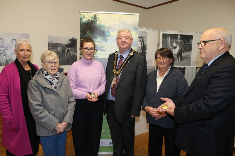 Mayor of Causeway Coast and Glens, Councillor Stephen Callaghan along with Joanne Honeyford (Community Engagement Officer, Museum Services), Isobel Gamble, Sarah Calvin (Museum Services Development Manager),Sally Forwood and Ronnie Gamble.