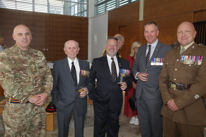 Norman Irwin pictured with guests at the event in Cloonavin organised to recognise his role as one of the founding members of the Royal Electrical and Mechanical Engineers (REME).