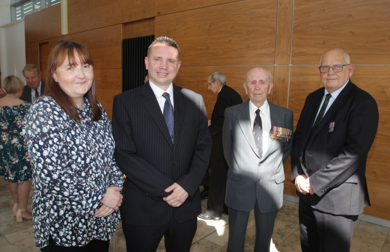 Norman Irwin pictured with guests at the event in Cloonavin organised to recognise his role as one of the founding members of the Royal Electrical and Mechanical Engineers (REME).