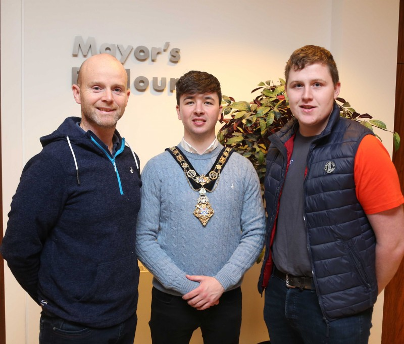 Dan Mullan and Patrick McCloskey with Mayor of Causeway Coast and Glens Borough Council Councillor Sean Bateson. Patrick, an apprentice carpenter at Northern Regional College serving his apprenticeship with Dan Mullan, won the Northern Ireland regional heats of WorldSkills UK to qualify for the LIVE finals in Birmingham.