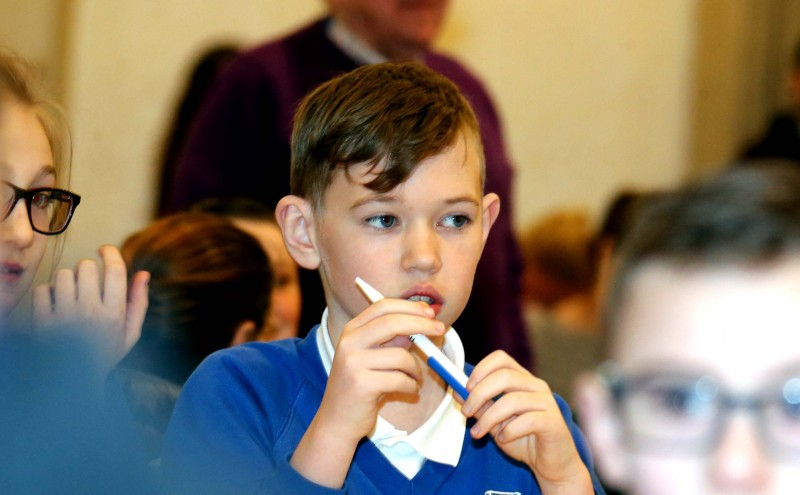 Concentrating during the Causeway Coast and Glens heat of the Northern Ireland Primary School Road Safety Quiz.