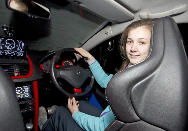 Pictured taking part in the ‘2 fast 2 soon’ car crash simulator aimed at educating young drivers.