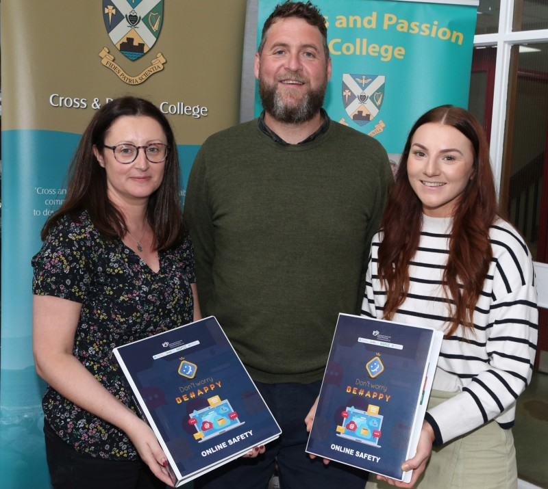Causeway Coast and Glens Borough Council PCSP officers, Orlaith Quinn and Michael McCafferty with Lindsey Smyth, from the Northern Health Trust, who helped develop the ‘Cyber Safety’ resource pack.