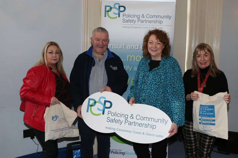 Crime Prevention Officer Judith Lavery, Councillor Ivor Wallace PCSP Chair, Amanda Mulholland from Police Crime Prevention academy, Patricia McQuillan PCSP Vice Chair