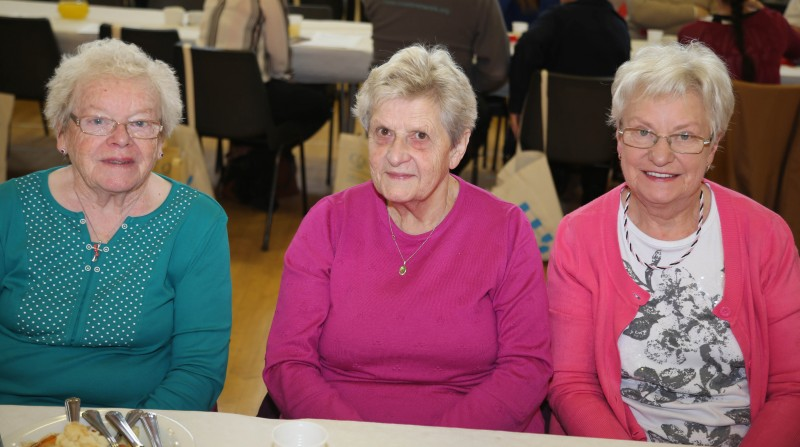 Whine Hunter, Kathleen Warke and Ruby Connor enjoy the Aging Well event in Ballymoney