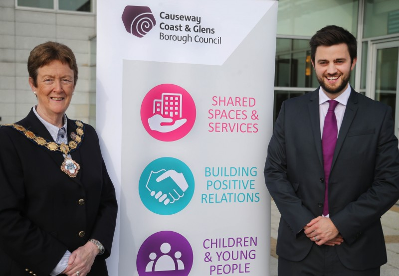 The Mayor of Causeway Coast and Glens Borough Council, Councillor Joan Baird OBE pictured with Peace IV Programme Manager Jonny McCarron.