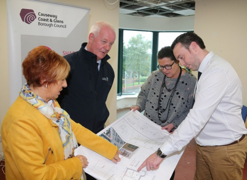 Pictured at the Ullans Centre in Ballymoney from left to right, Winnie Mellett, Building owner; Gerry Donaghy, AMS Ltd, Contractor; Louise Morrow, Chair Of the Ullans Centre and Wayne Hall, Causeway Coast and Glens Borough Council’s Capital Projects Officer