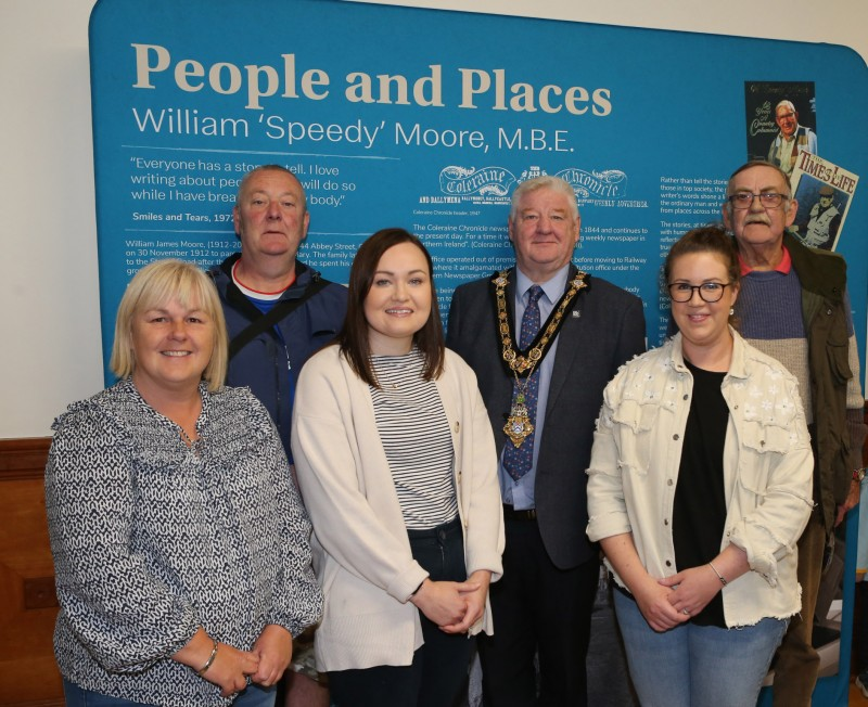 Mayor of Causeway Coast and Glens Borough Council, Councillor Steven Callaghan and Deputy Mayor Councillor Margaret-Anne McKillop join members of the public and Council staff from Coleraine Museum’s team at the launch of its new exhibition ‘People and Places’.