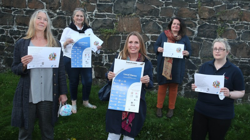 Pictured in Ballycastle during the Poetry Town event are Poet Laureate Kate Newmann, Maria McManus (Poetry Ireland), Shorna Meggit (Heather Newcombe’s daughter), Desima Connolly (Causeway Coast and Glens Borough Council) and Kerry Ann Newcombe (Ballycastle Writers’ Group).