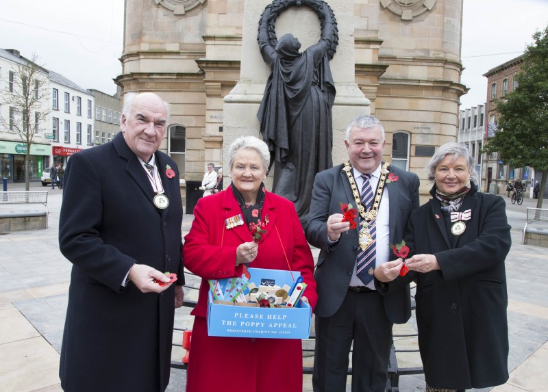 Attending the launch of this year’s Poppy Appeal, William Oliver Deputy Lord Lieutenant, Royal British Legion Poppy Appeal Organiser Breeze Galbraith, Mayor of Causeway Coast and Glens Council, Councillor Ivor Wallace, and Lorraine Young Deputy Lord Lieutenant