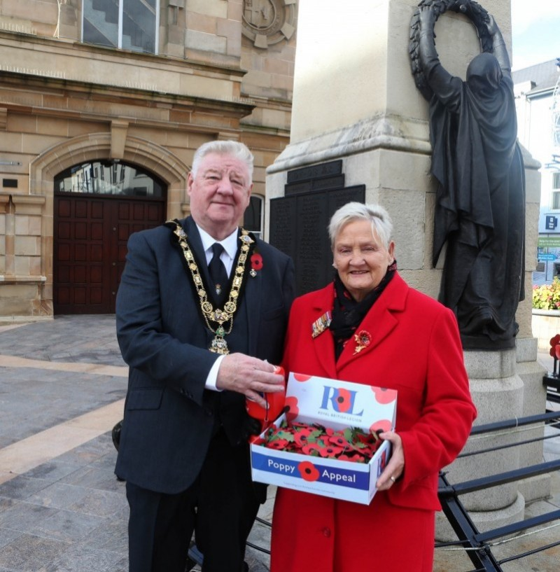 Mayor of Causeway Coast and Glens, Councillor Steven Callaghan pictured alongside Poppy Appeal Organiser Breeze Galbraith.