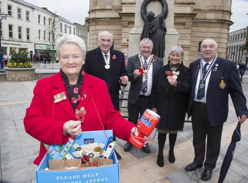 Poppy Appeal Organiser Breeze Galbraith, William Oliver Deputy Lord Lieutenant, the Mayor of Causeway Coast and Glens Council, Councillor Ivor Wallace, Lorraine Young Deputy Lord Lieutenant with, Ron Galbraith Chairman of The Royal British Legion (Coleraine), pictured in Coleraine at the launch of the 2022 Poppy Appeal.
