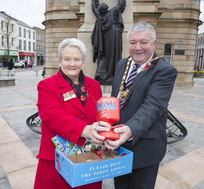 Poppy Appeal Organiser Breeze Galbraith, with the Mayor of Causeway Coast and Glens Council, Councillor Ivor Wallace at the launch of the 2022 Poppy Appeal.